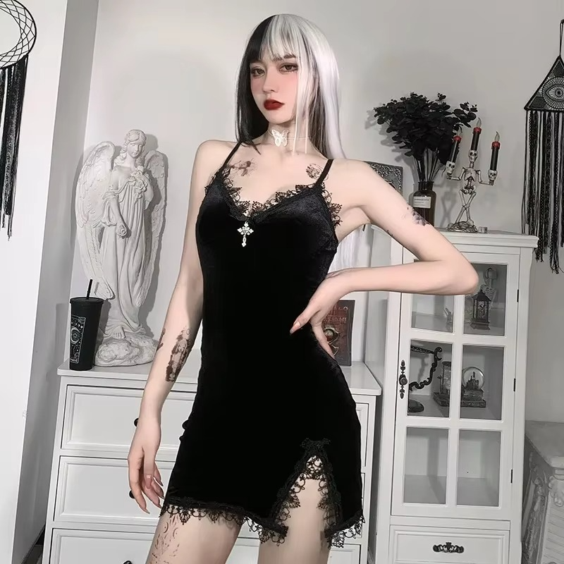 Alternative Black Dress - Lace Short Length