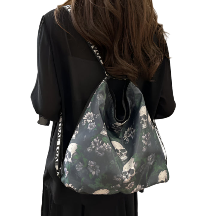 2 in 1 Convertible Floral Skull Pattern Backpack