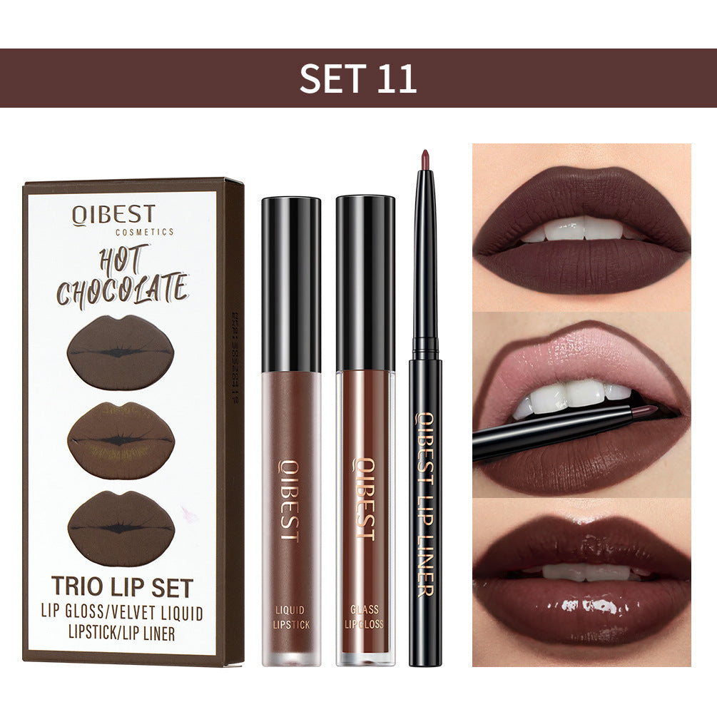 3 IN 1 Gothic Lip Set brown Lipstick Lip Gloss and Lip Liner