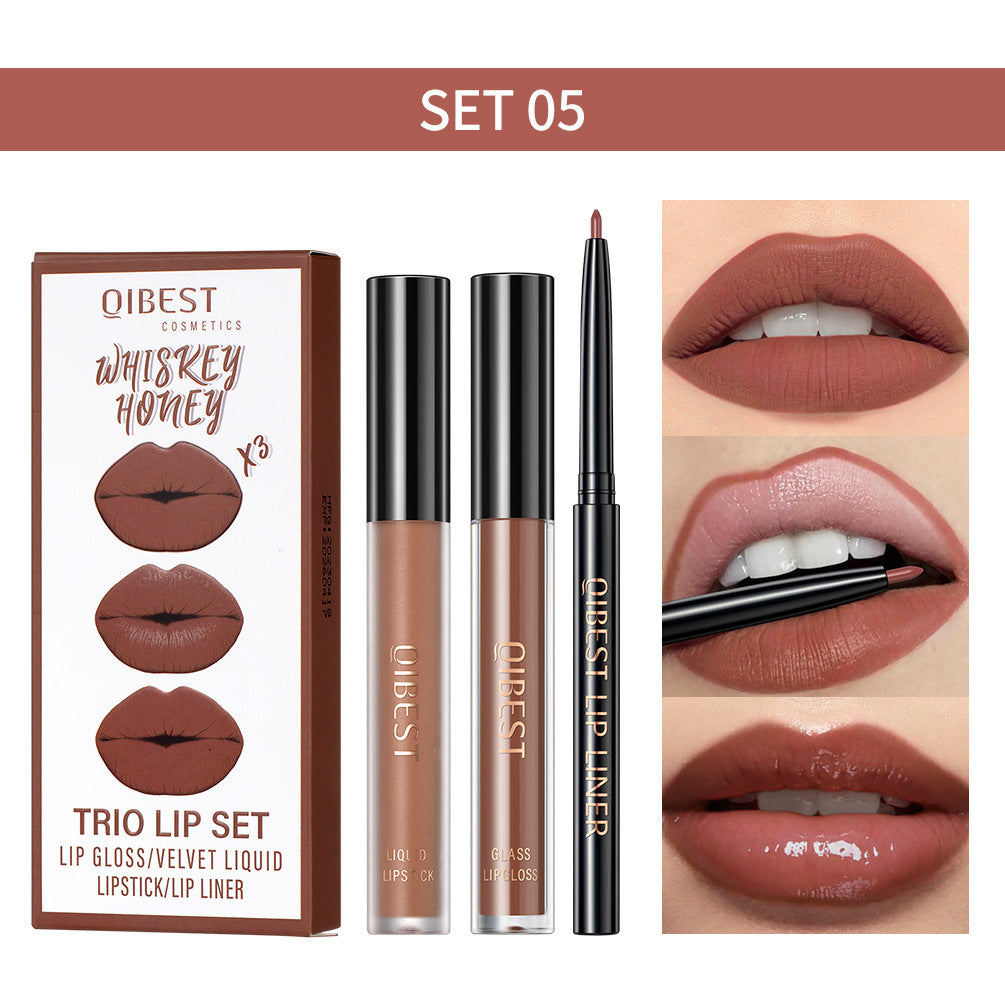 3 IN 1 Gothic Brown Lip Set Lipstick Lip Gloss and Lip Liner nude