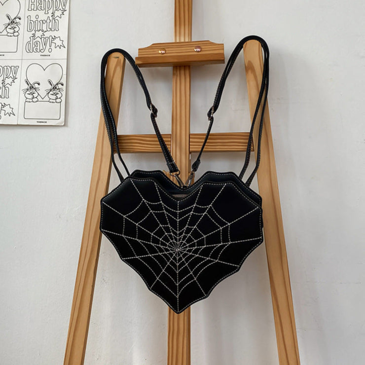 3 in 1 Gothic Heart Backpack with Spider Web Design
