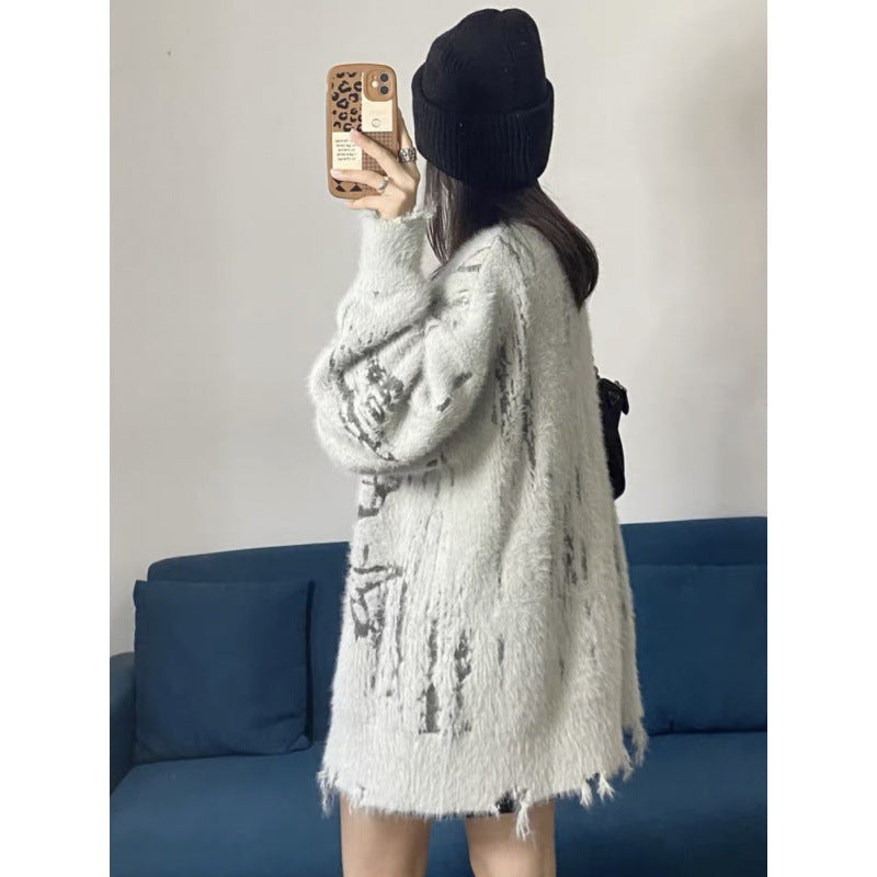 Gray Alt Cardigan Zip Up Sweater for Women