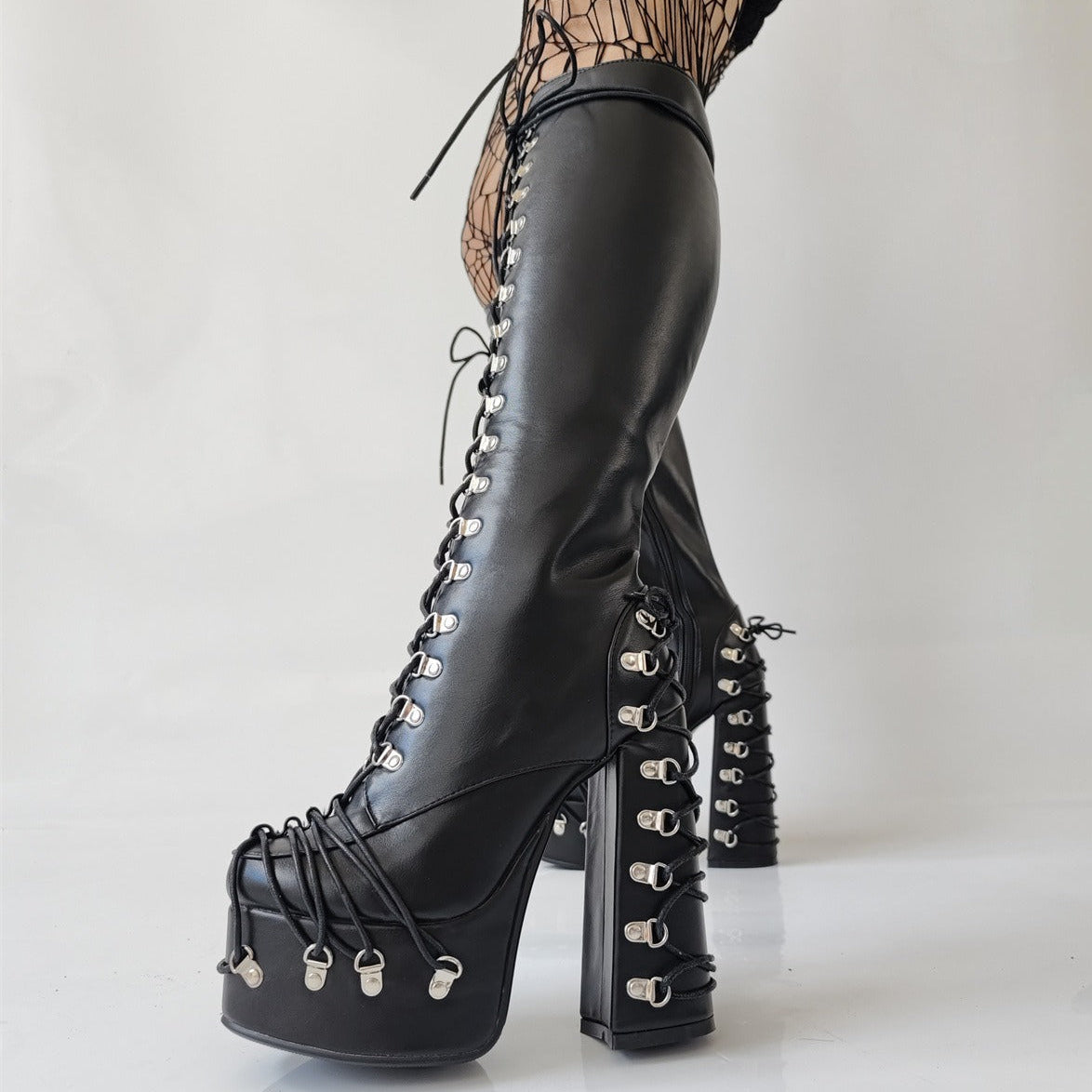 Alt Leather Lace Up High Heel Boots