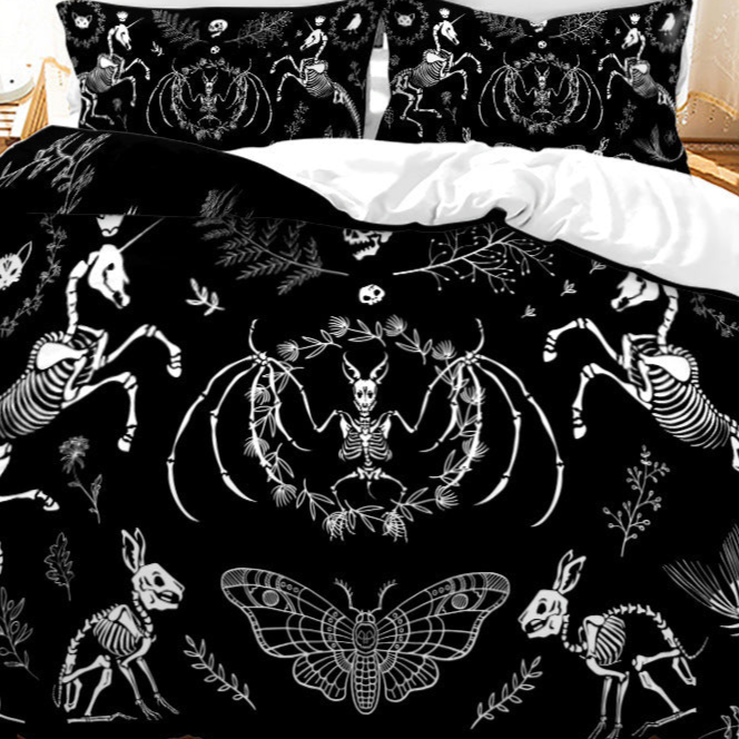 bat rabbit unicorn skeletons Animal Skeletons Gothic Bedding Set