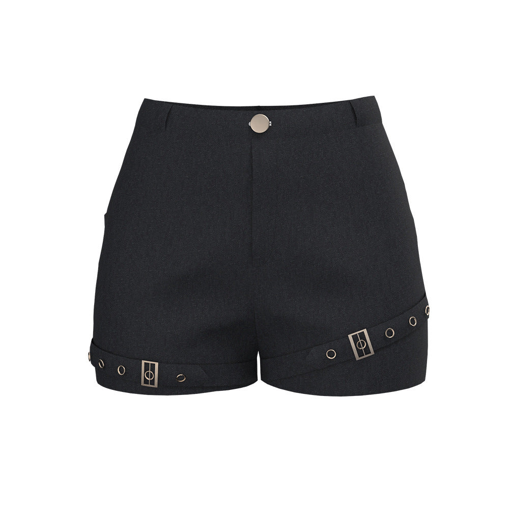 Asymmetric buckle Shorts with Removable Skirt