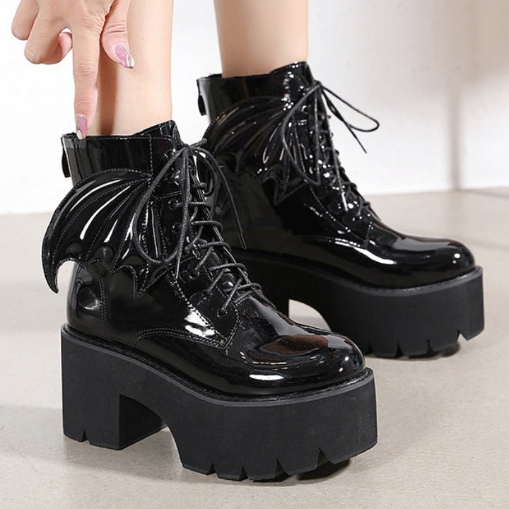 Black Bat Boots with Bat Wings