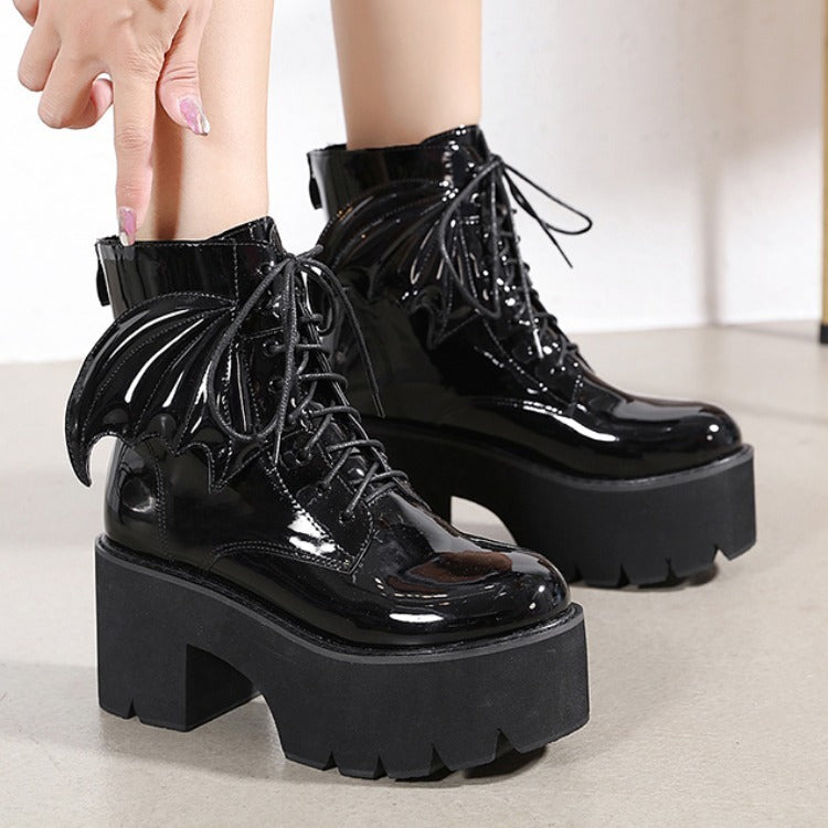 Black Bat Boots with Bat Wings