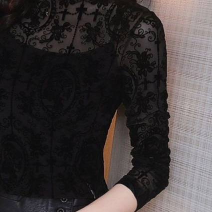 Black Sheer Lace Blouse