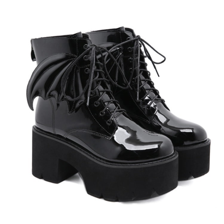 Black Bat Boots with Bat Wings