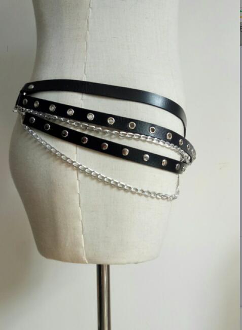 Black Strap Belt with Chains Gothic Womens