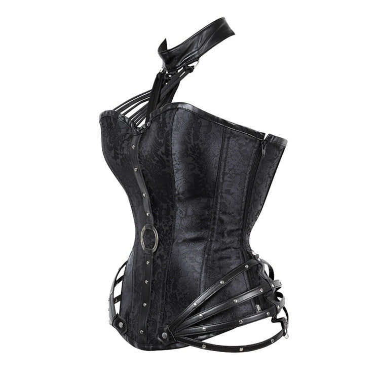Black Bondage Corset with Choker harness