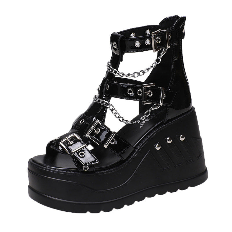 Black Buckle Sandals High Heel Platforms Womens black