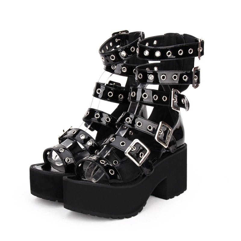 Black Buckle Straps Sandals
