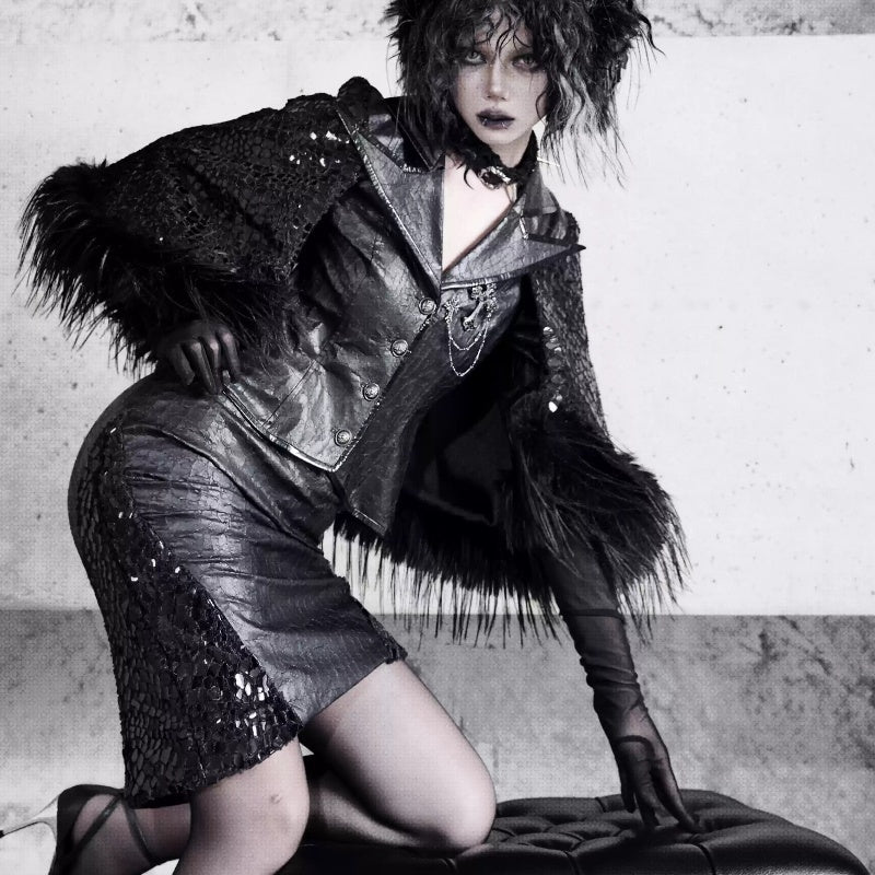 Black Cape Gothic Jacket with Faux Fur leather