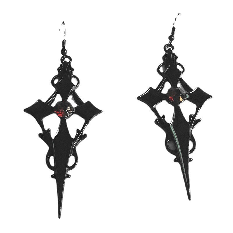 Gothic Black Cross Earrings Womens