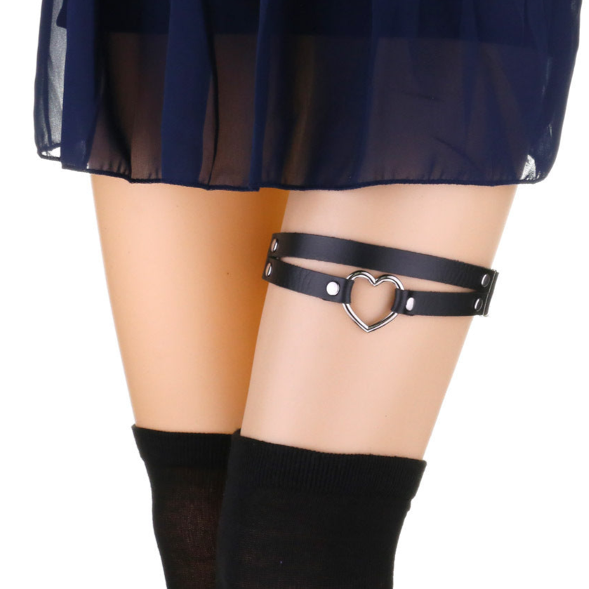 Black Faux Leather Garters Punk Heart