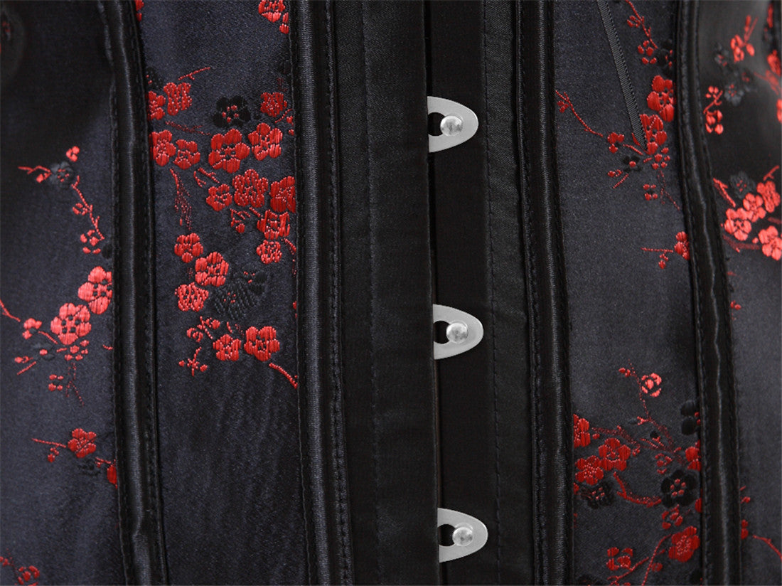 Black Red Floral Gothic Corset Chinese Style