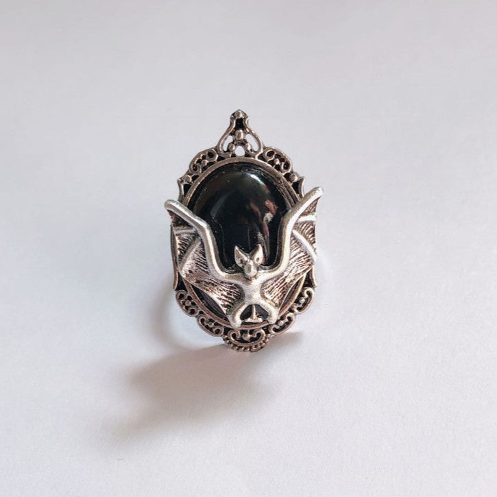Black Bat Ring Gemstone Pendant Ring