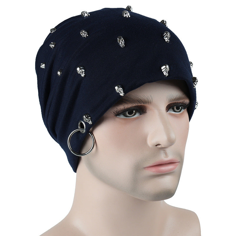 Black Goth Beanie with Skulls