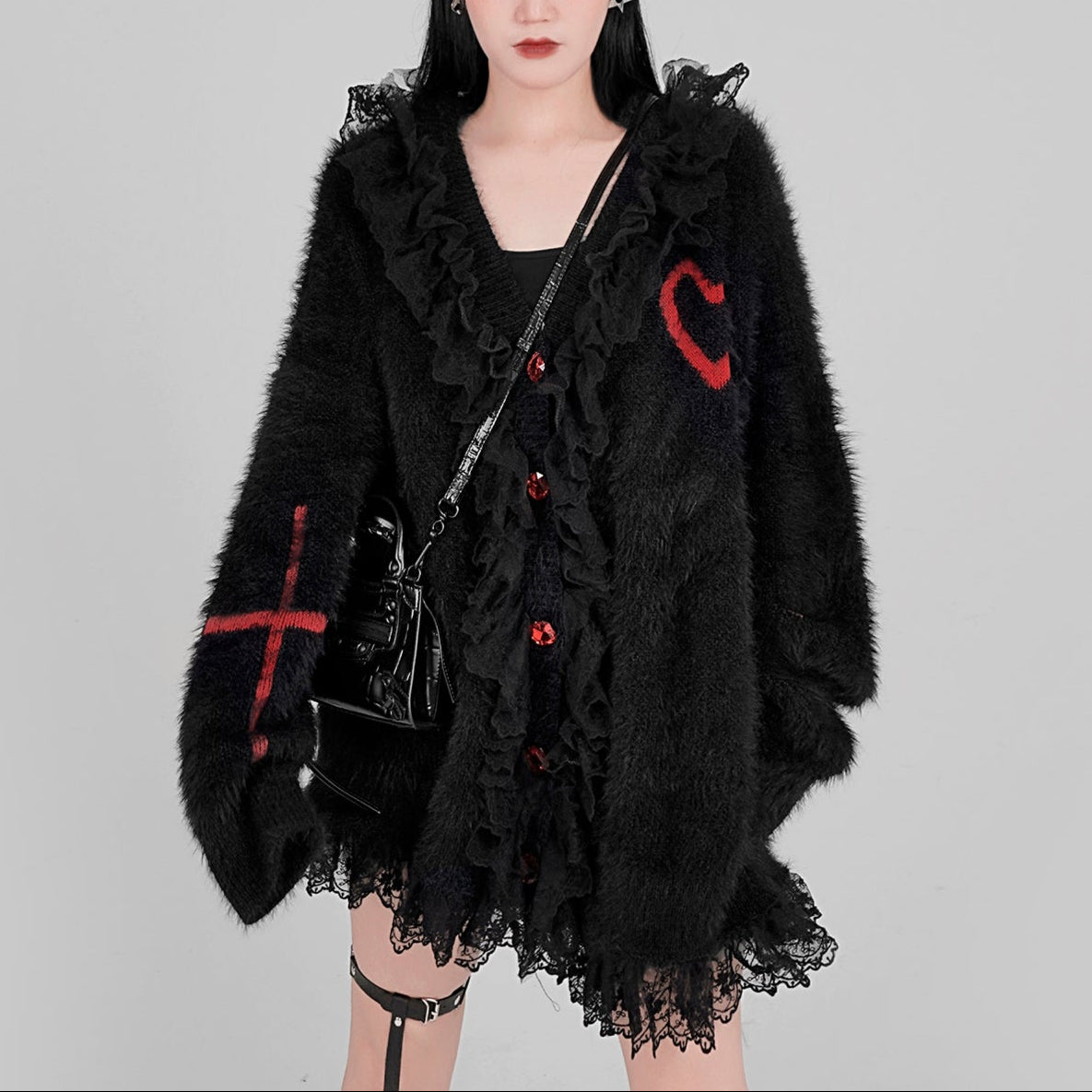 Black Goth Cardigan with Red Cross