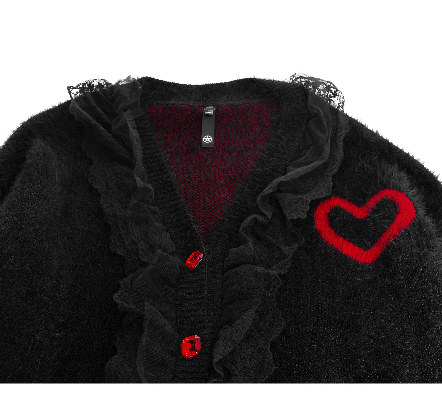 lace alt Black Goth Cardigan with Red Cross