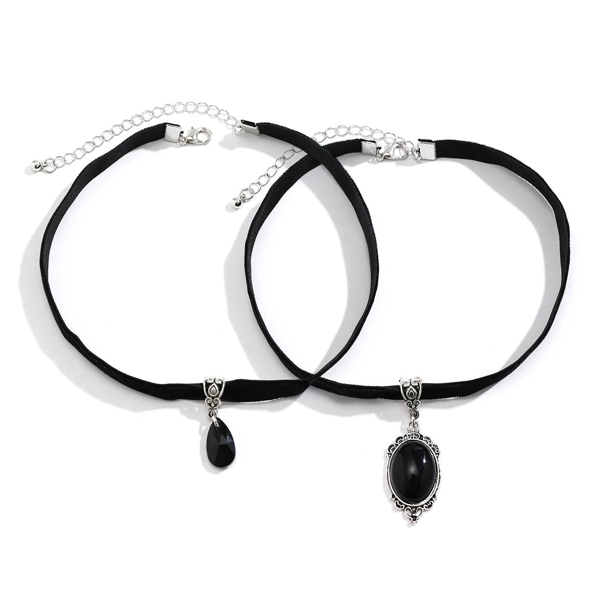 Black Goth Pendant Choker Set 2 Pieces