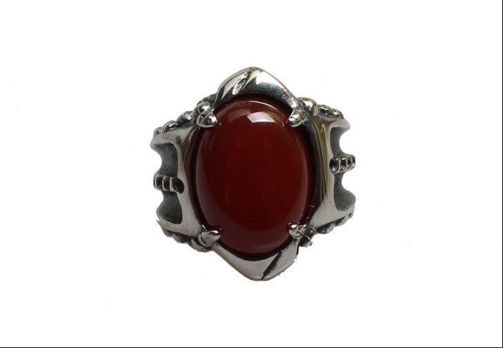 Black Goth Pendant Gemstone Ring red