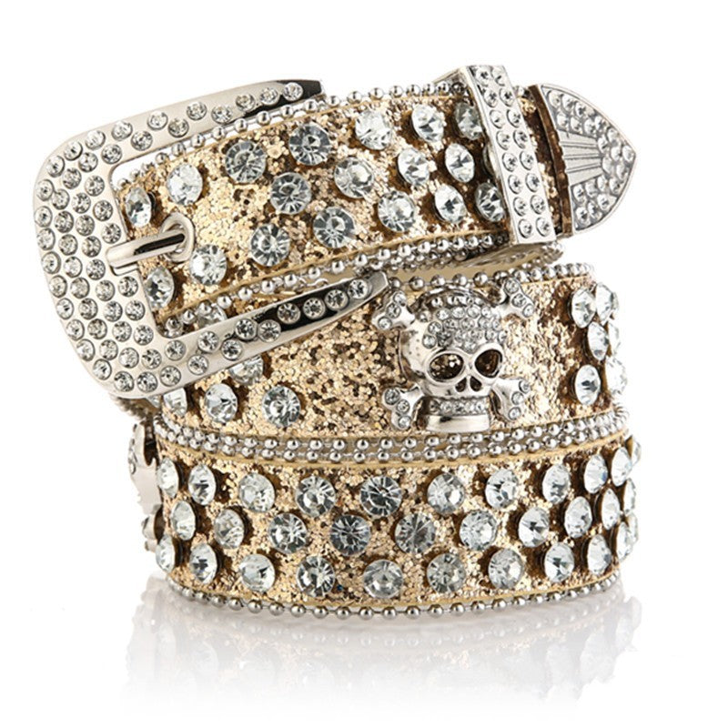 gold Goth Skull Belt with Crystals