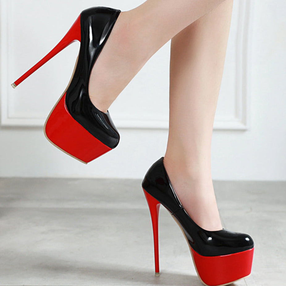 Black Goth Stiletto Heels Red Platform