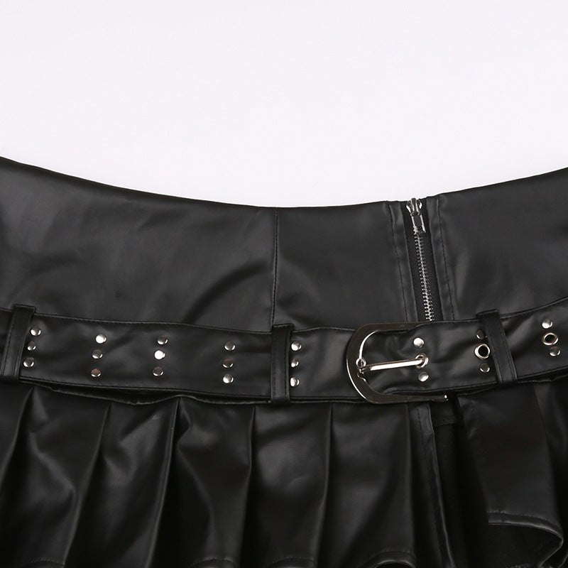 Black Goth Vegan Leather Low-Rise Super Mini Skirt