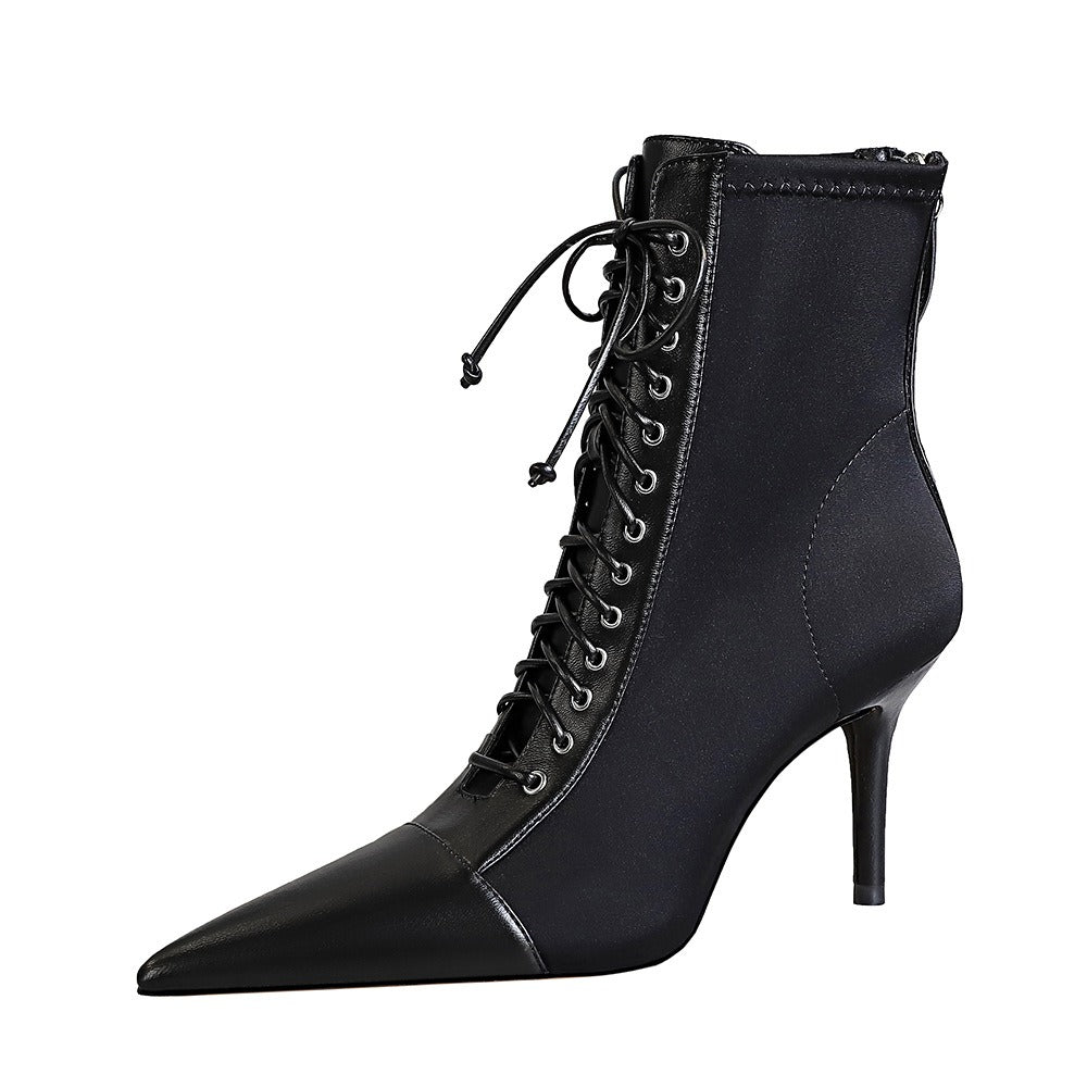 Black Gothic Victorian Lace Up Boot Heels Lace