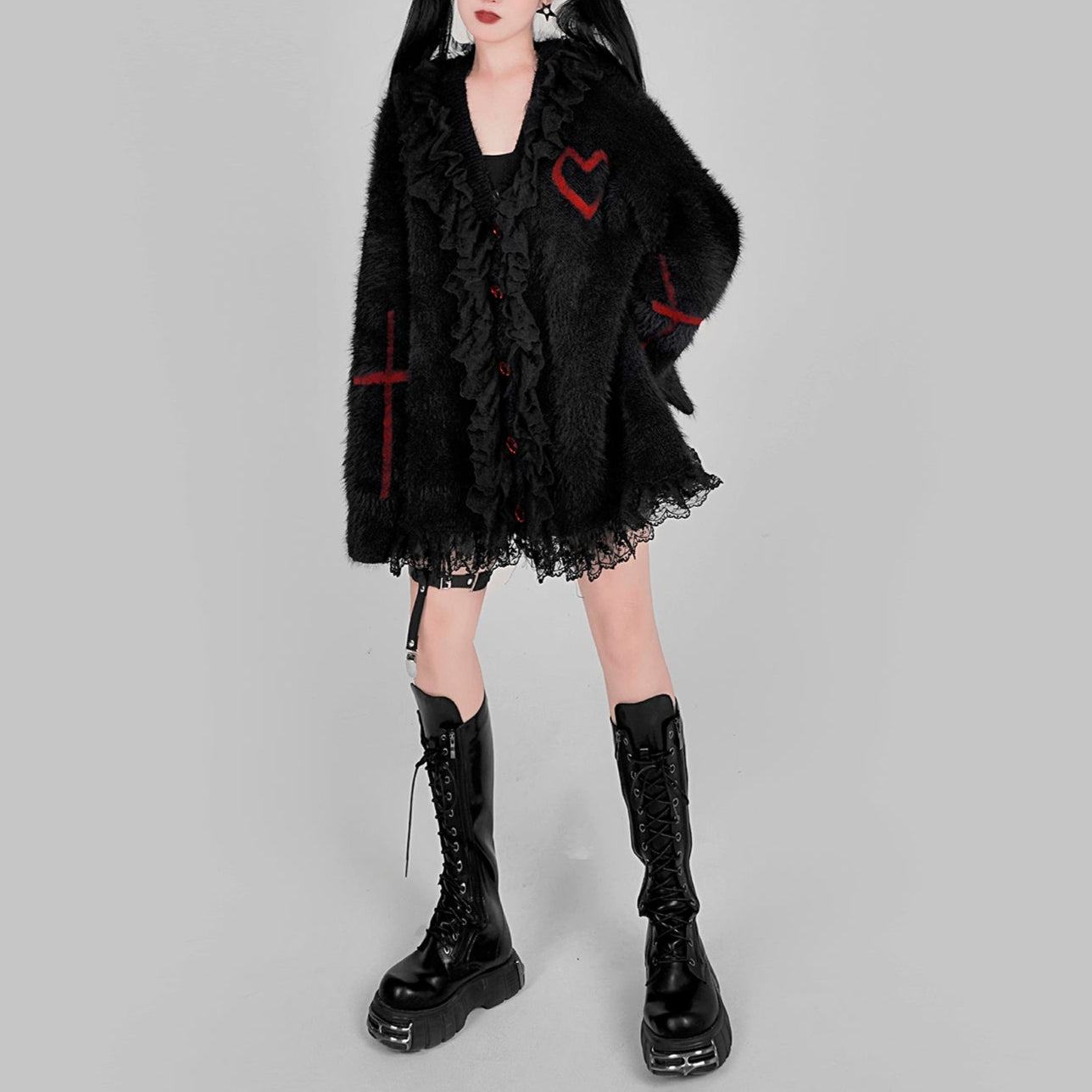 Black Goth Cardigan with Red Cross