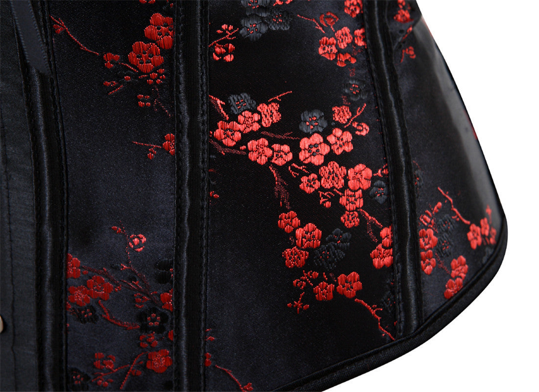 Black Red Floral Gothic Corset Chinese Style asian