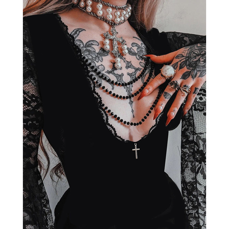 vampire Black Gothic Dress Lace Sleeves