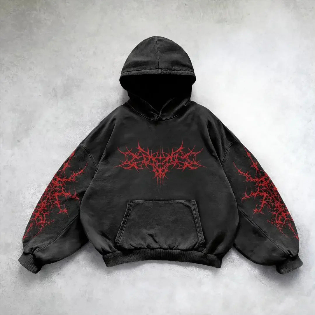 Black Gothic Hoodie for Men with White Print