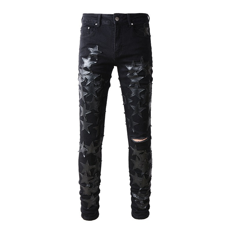 Black Jeans with 3D Star Patches