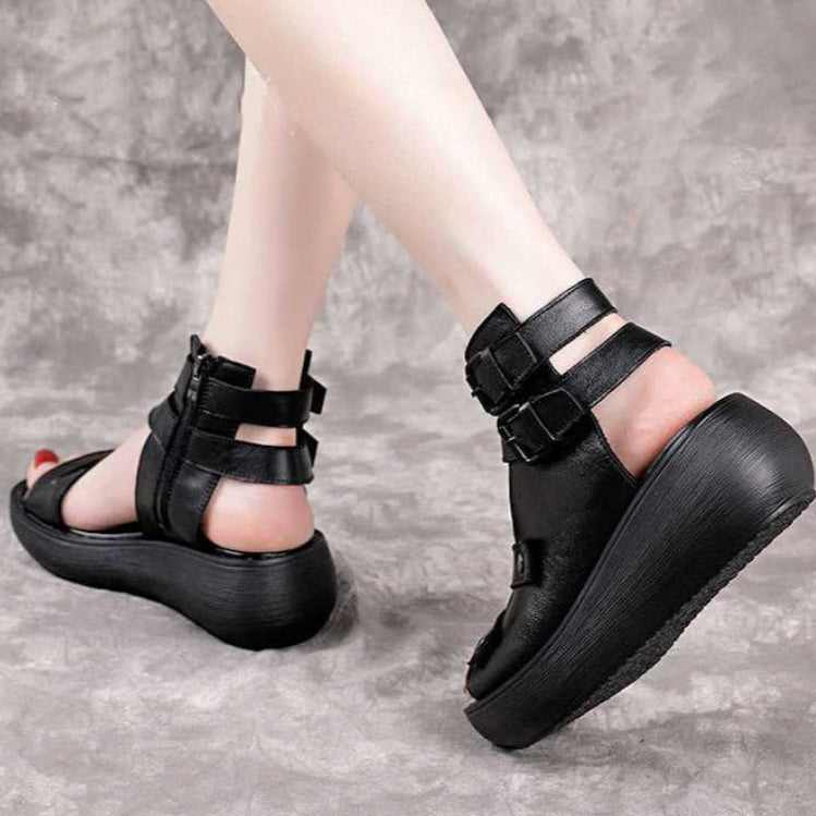 Black  Leather Platform Sandal