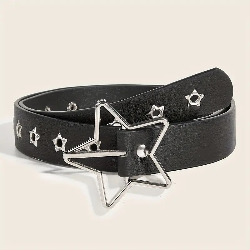 Black Leather Star Belt Punk Style Womens