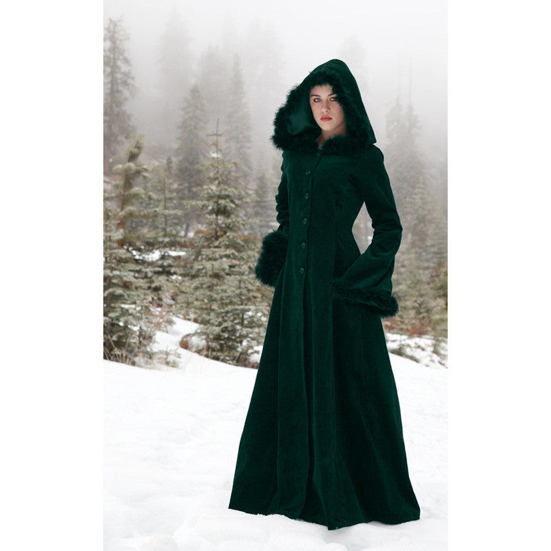 green Black Long Gothic Hooded Coat Womens