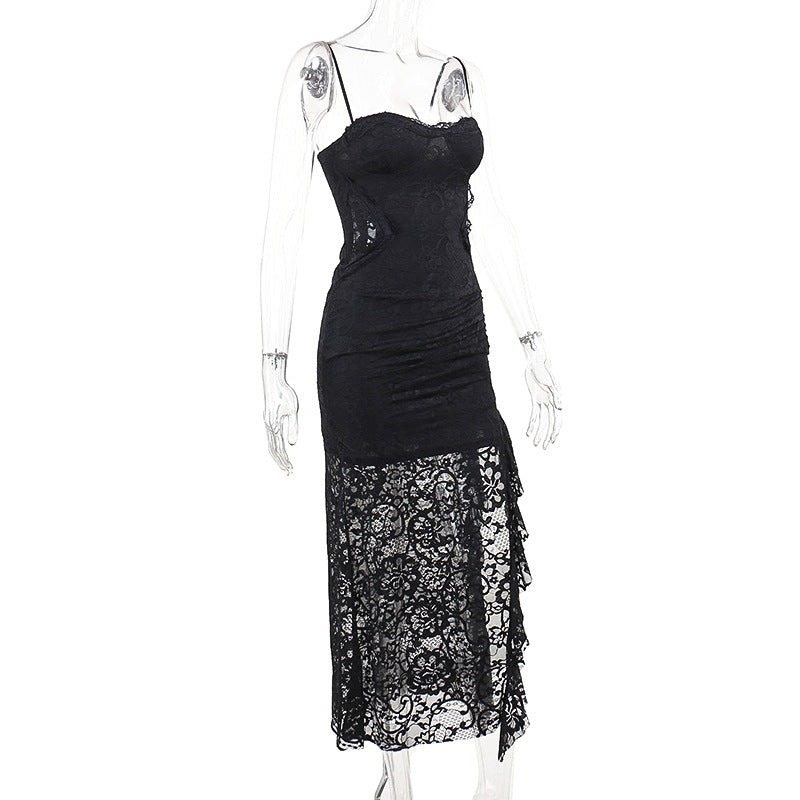 Black Long Lace Dress with Side Slit