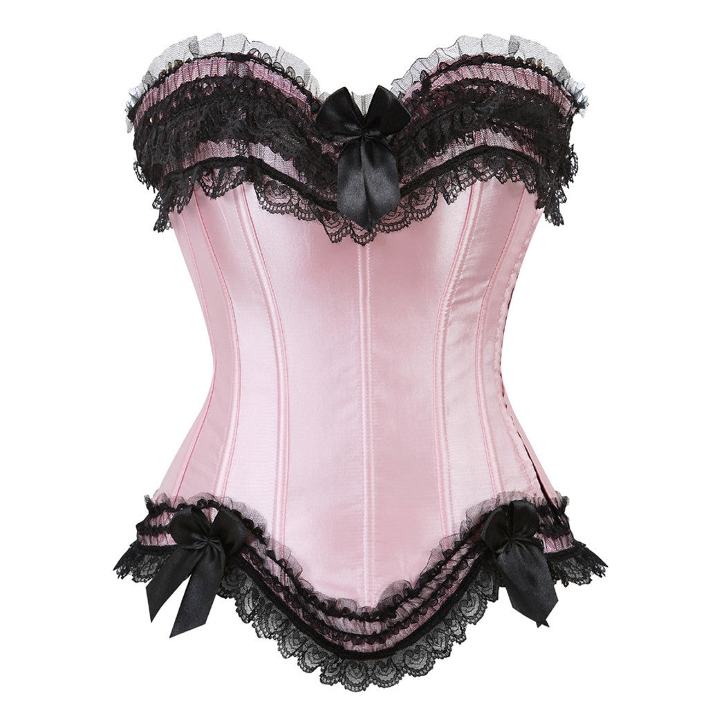 Black Pink Corset Gothic Lace and Bows