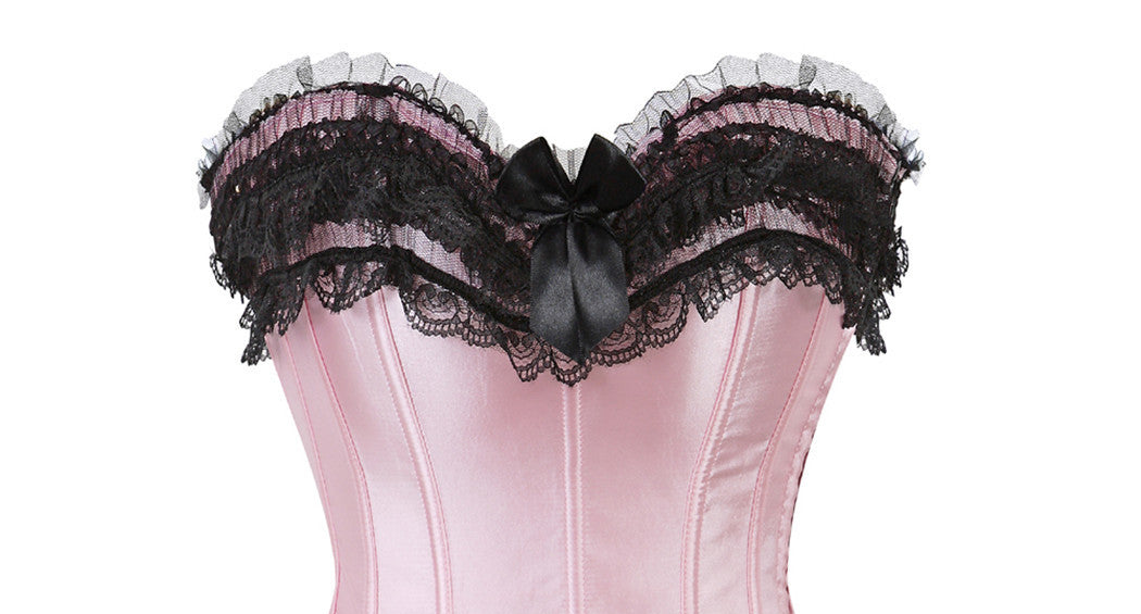Black Pink Corset Gothic Lace and Bows corset overbust