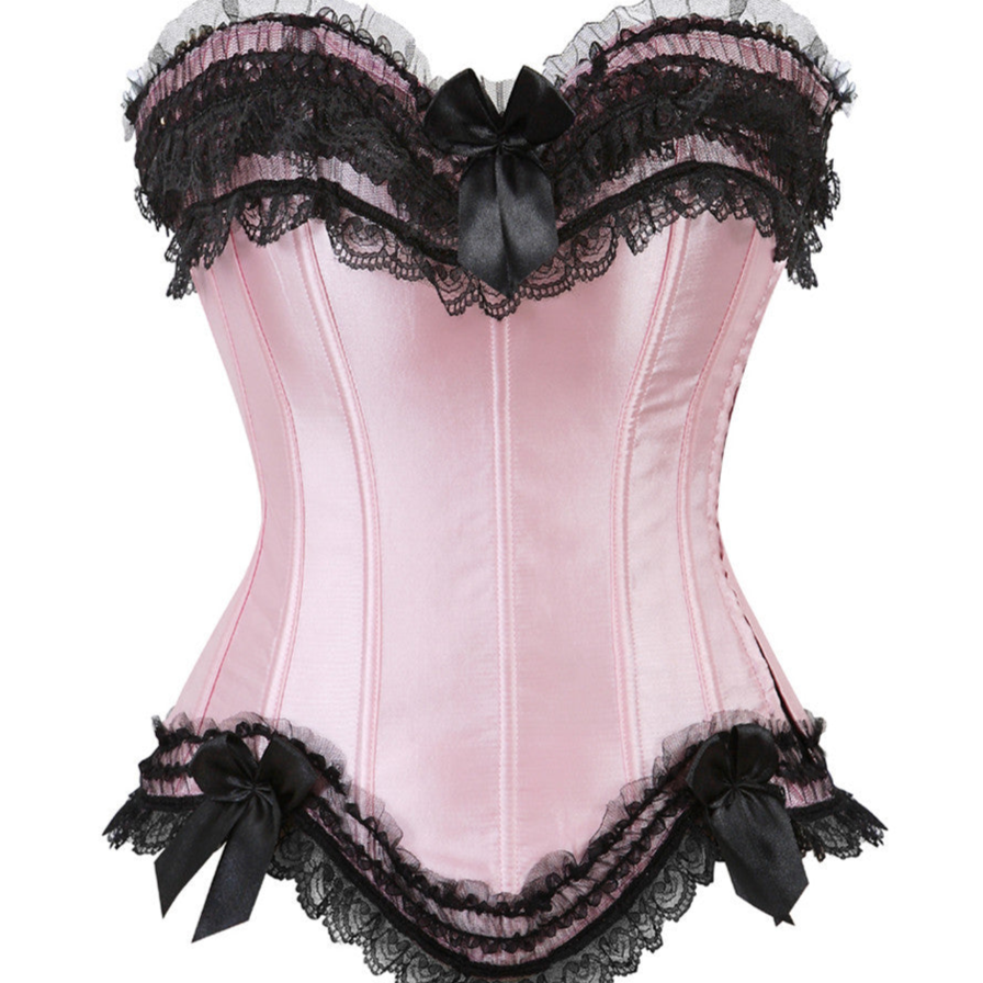 Black Pink Corset Gothic Lace and Bows