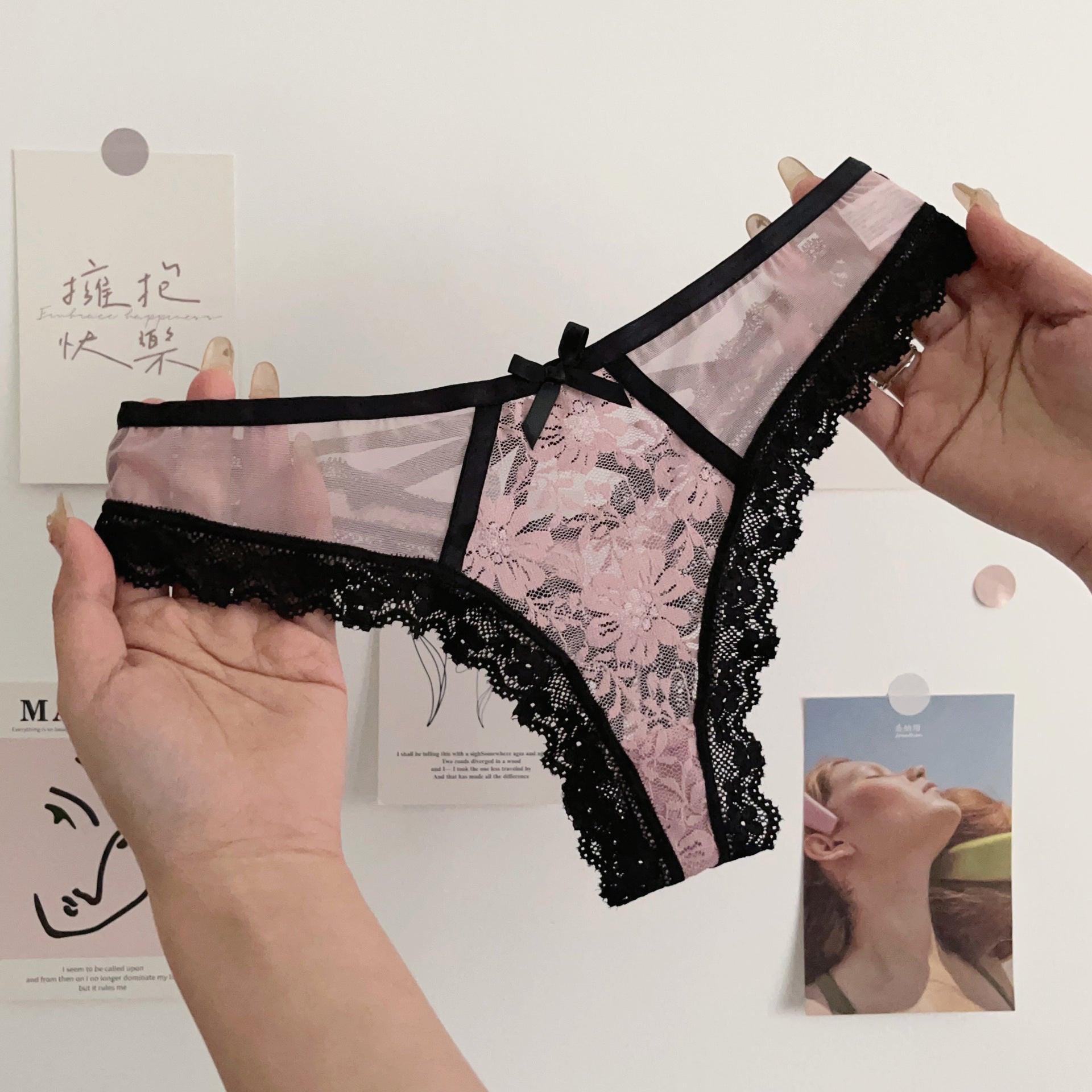 Black Pink Lace Panties