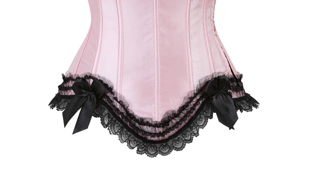 Black Pink black Corset Gothic Lace and Bows