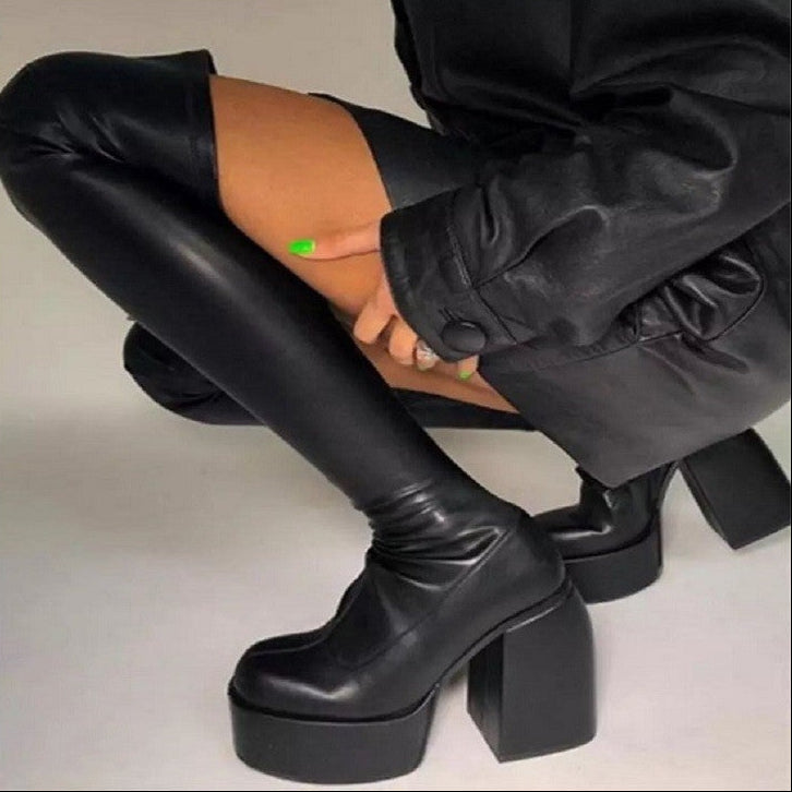 Black Platform Thigh High Boots