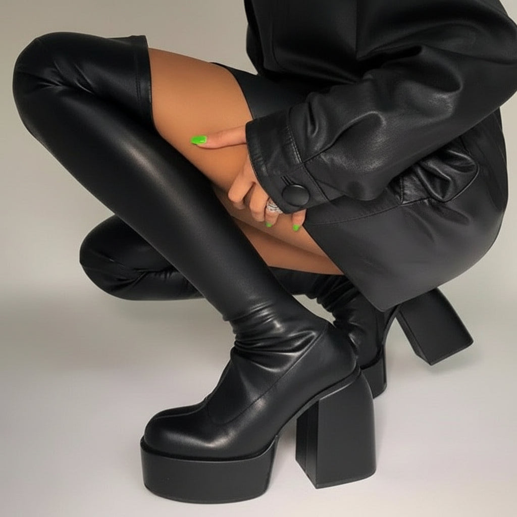 Black Platform Thigh High Boots