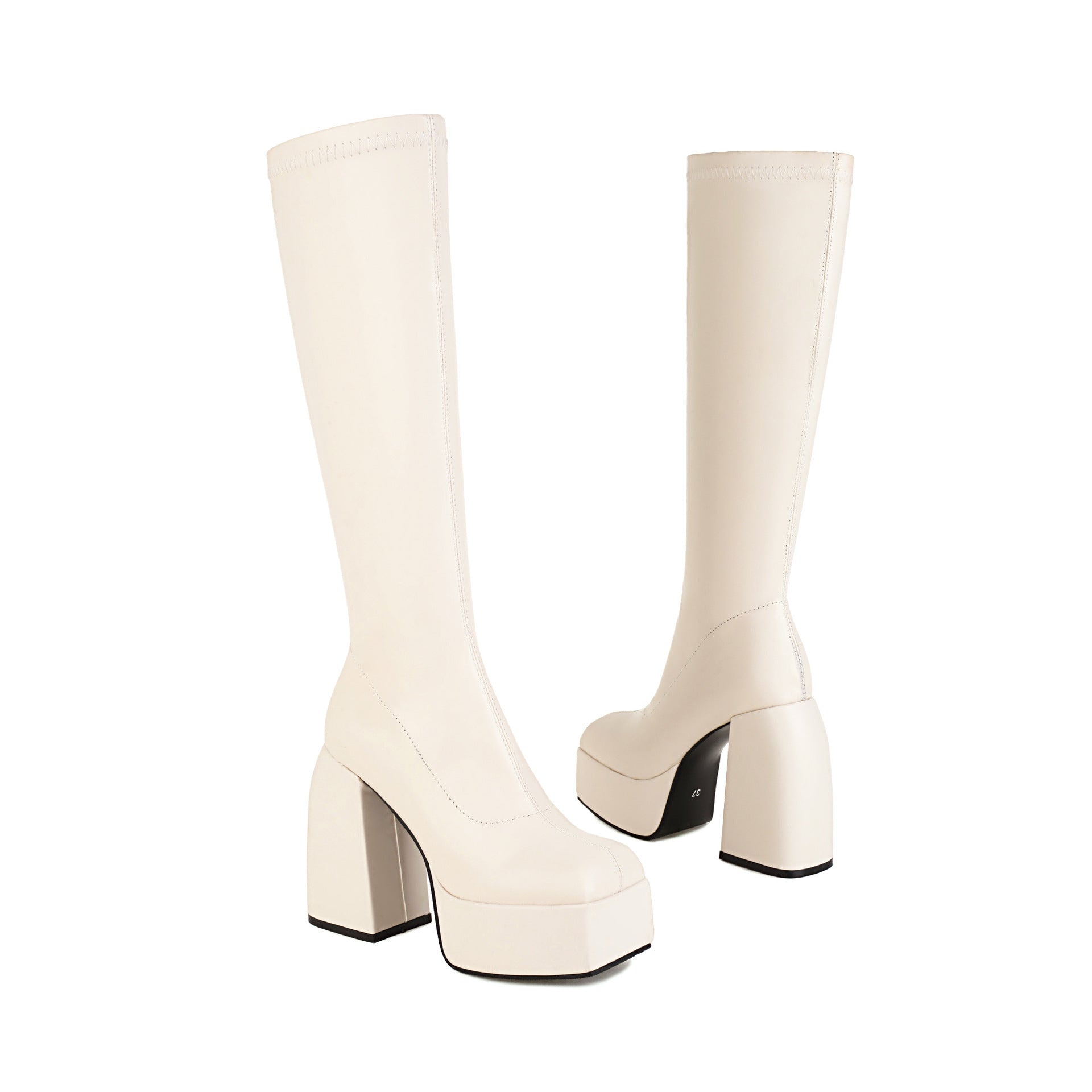 Black Platform Thigh High Boots white