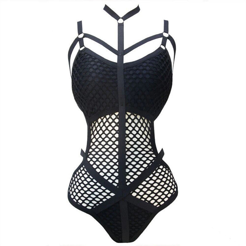 Black Punk Fishnet Bodysuit