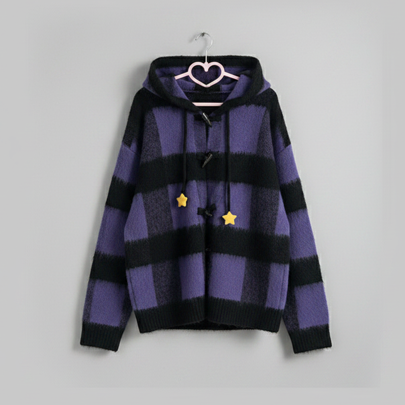 Black Purple Stripes Cardigan Sweater Womens